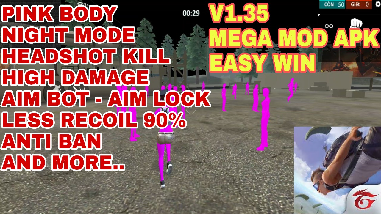 Mega Mod Free Fire V13 New - Aim Bot , Aim Lock, Pink Body , Night Mod ,  Easy Win And More ... - Mod Game Mobile