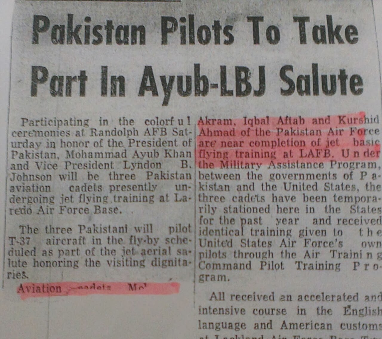 AVM Aftab took part in Ayub-LBJ Salute -1961