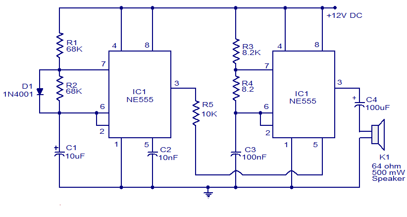 Police Siren circuit using NE555 timer IC |Simple Electronic Circuit