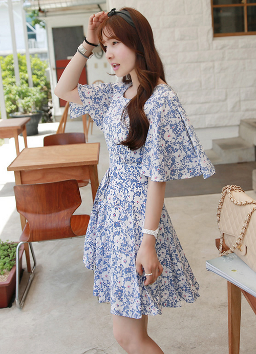 [Miamasvin] Floral Butterfly Sleeves Dress | KSTYLICK - Latest Korean ...