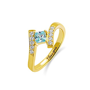  Engraved Princess-Cut Birthstone Ring Gold