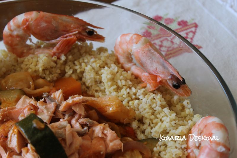 Bulgur com Salmão e Camarão Bulgur