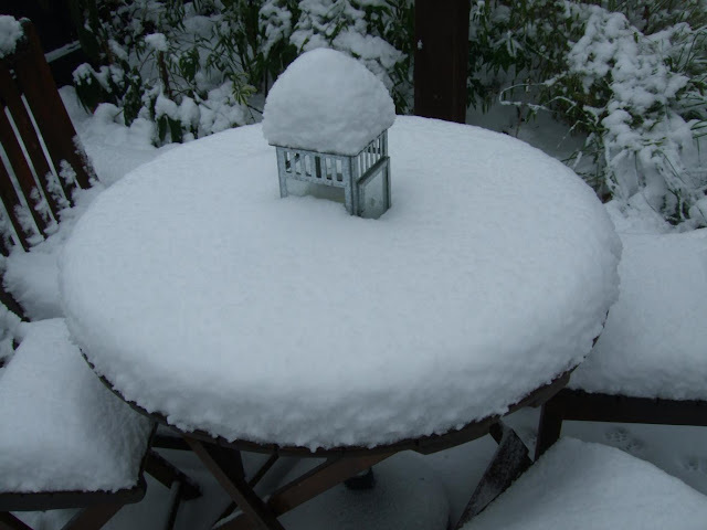 Garden Table and Chairs covered in Snow