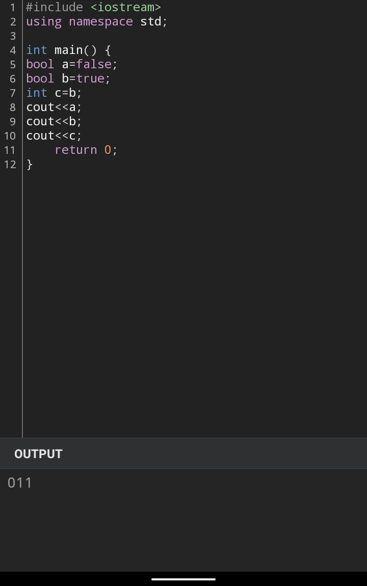 C++ program for boolean data type