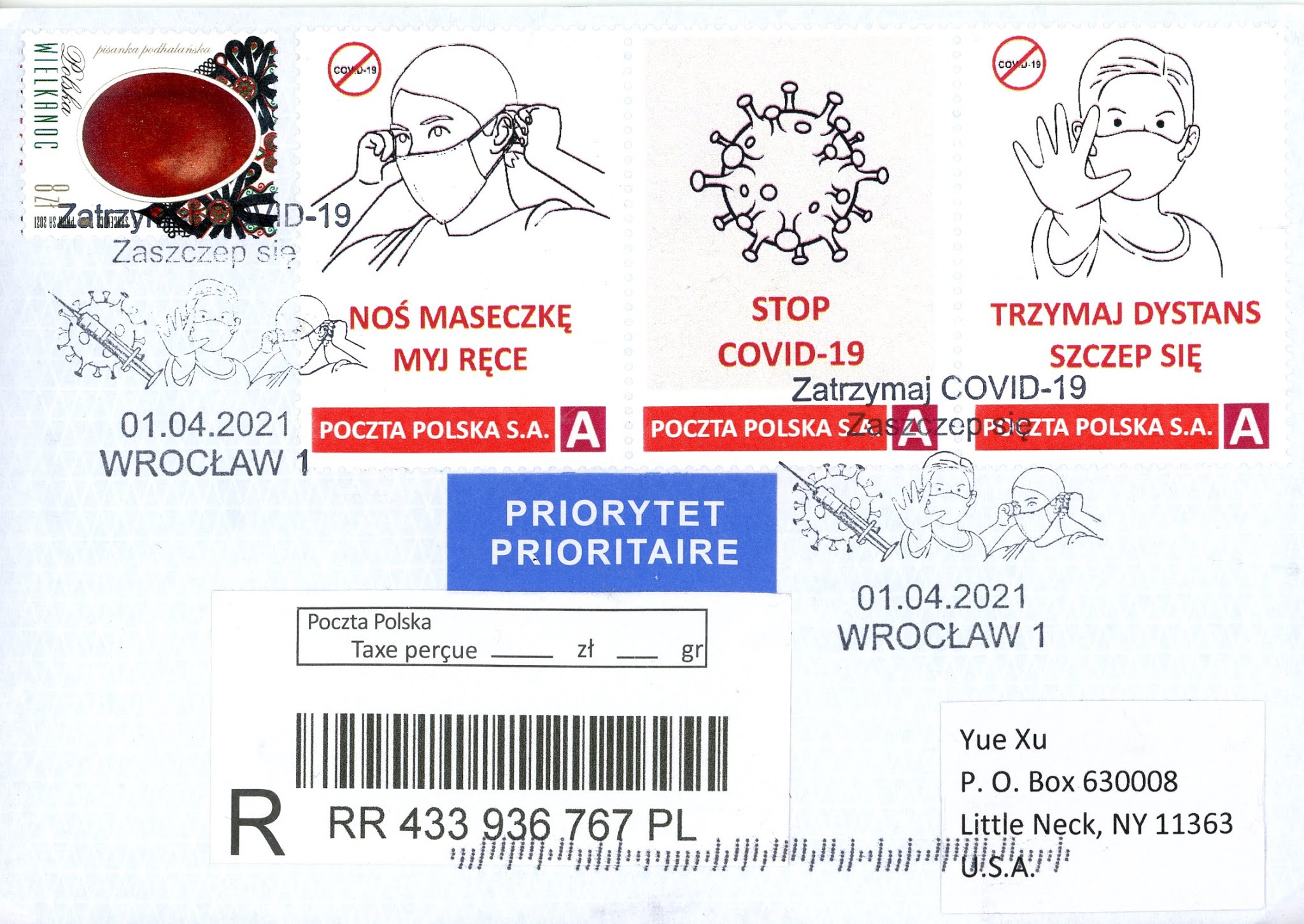 World Wide FDC Poland COVID19 Personalized Stamps and Special
