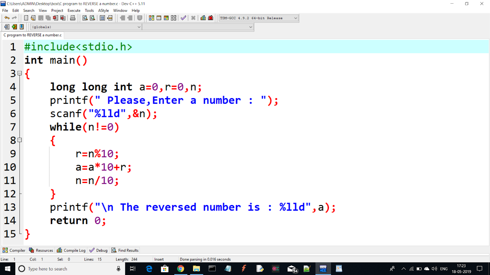 C program to REVERSE a number
