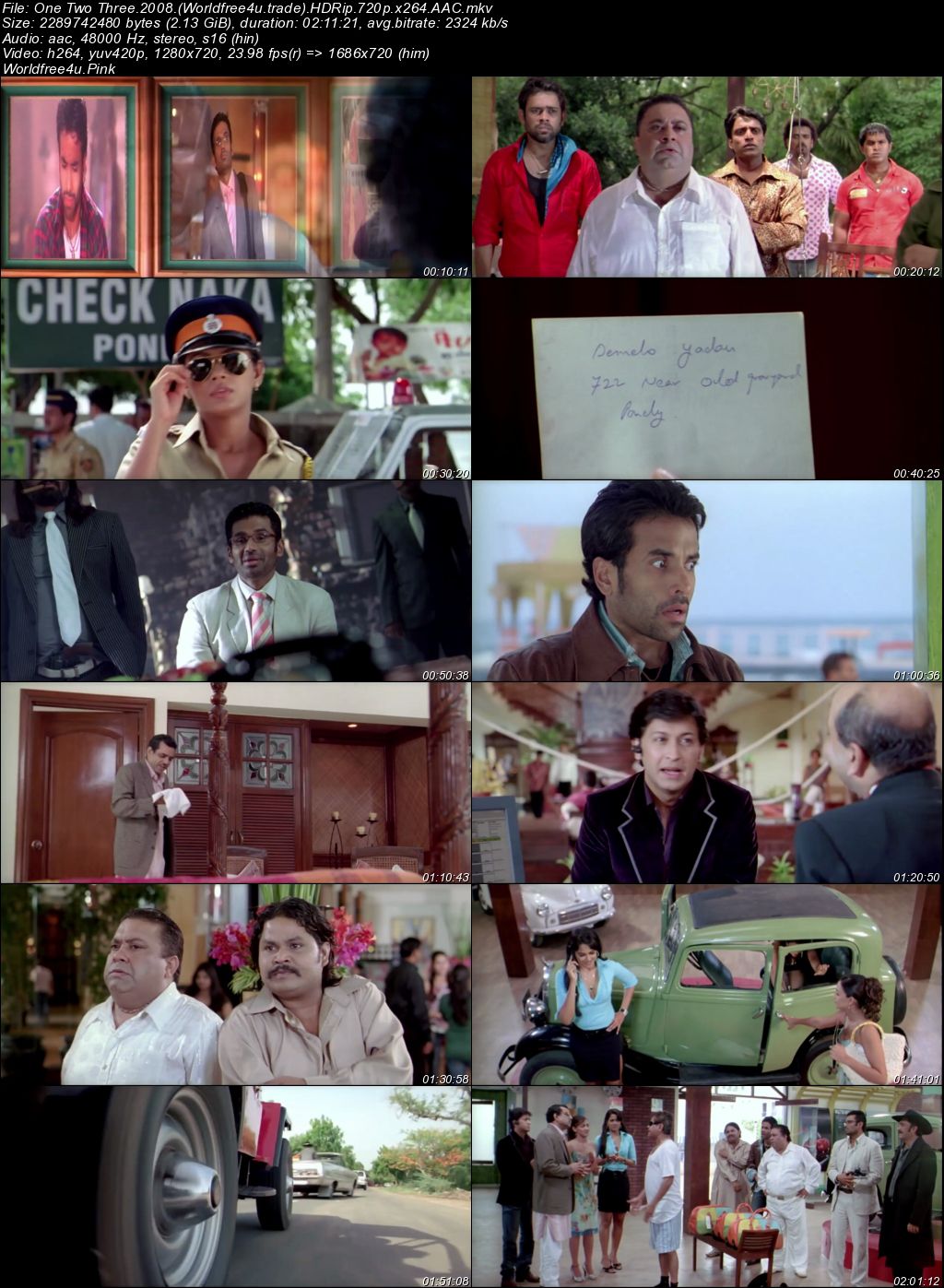 Screen Shoot of One Two Three (2008) Hindi Movie Download || DVDRip 720p