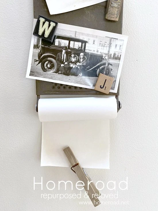DIY Vintage Cheese Grater Memo Board with a roll of paper