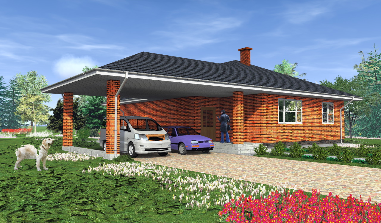 Проект одноэтажного дома с навесом для машины Проект одноэтажного дома с навесом для машины
