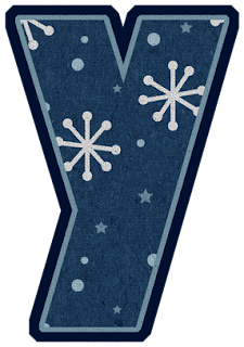 Abecedario en Fieltro Azul con Copos de Nieve. Blue Alphabet with Withe Snowflakes.