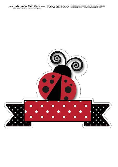 Topo De Bolo Ladybug De Papel, Topo De Bolo Ladybug, Bolo