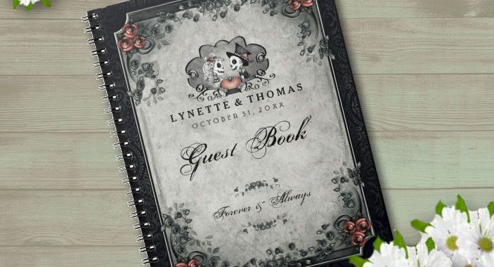 halloween wedding-skeletons gray custom guest book