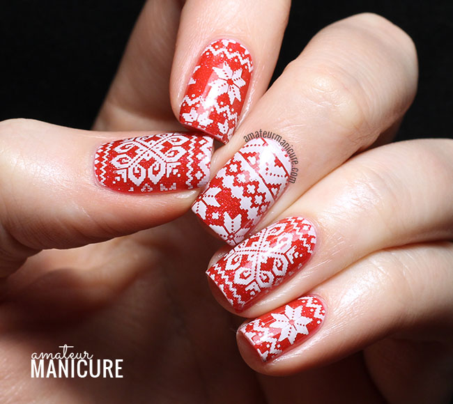 Amateur Manicure A Nail Art Blog Red and White Holiday Sweater Nails