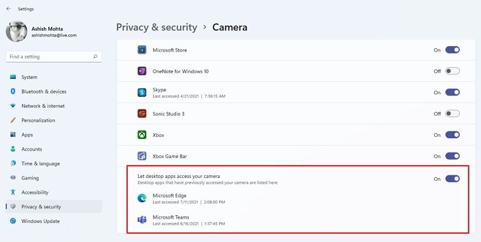 Microsoft Teams Camera Access