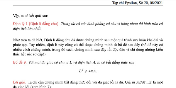 Chứng minh định lí đẳng chu: Trong các hình phẳng có cùng chu vi thì hình tròn có diện tích lớn nhất