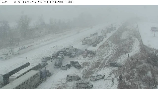 12 people were killed and more than 80 injured on icy roads in the states of Iowa and Missouri