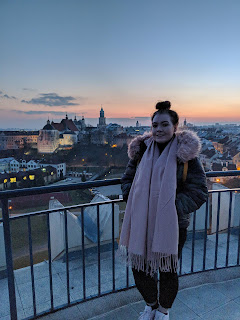 Travelling to Poland Me at Lublin Castle, Poland, at sunset
