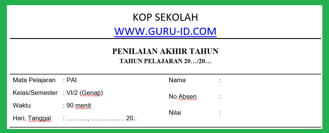 Soal &amp; Jawaban PAT PAI kelas 6 Semester 2 Tahun 2021