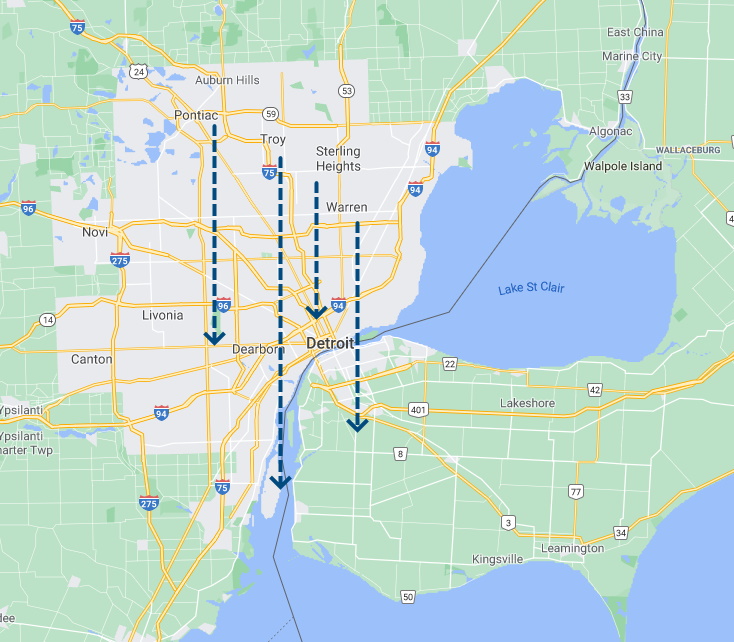 Detroit Canada Border Map Local Guides Connect - Us_Canada Border Views From Floor 62 Of Hotel  Detr... - Local Guides Connect