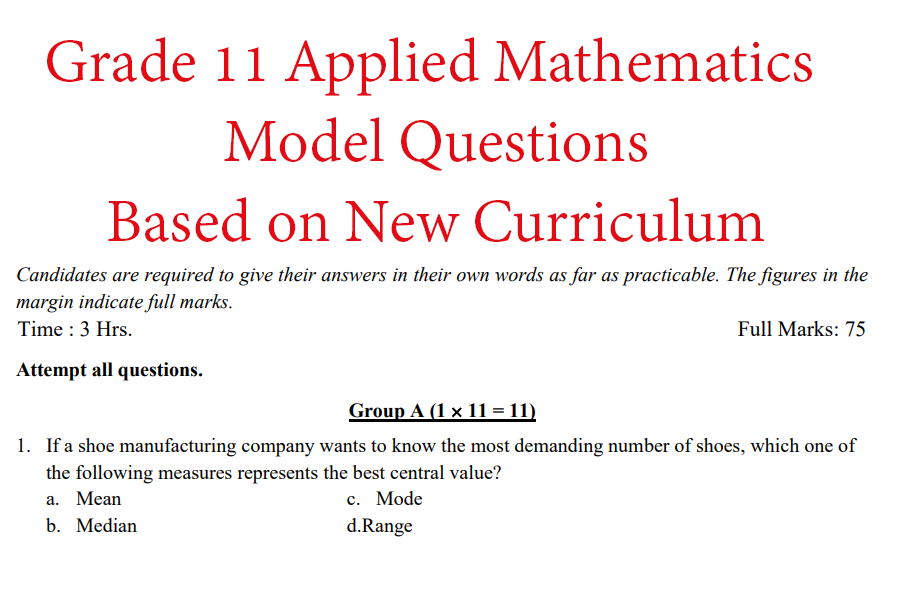 Grade 11 Applied Mathematics Model Questions New Curriculum Math Village