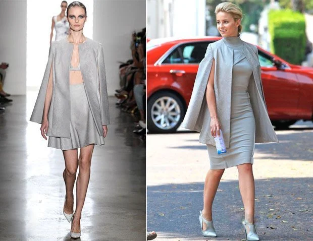 On The Set Of ‘Headlock’ - Dianna Agron in Carolina Herrera Dress & Cushnie Et Ochs Cape