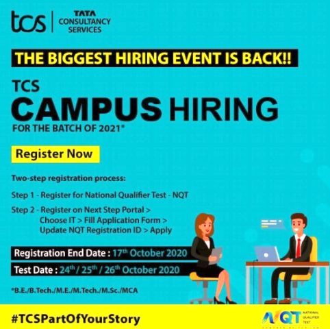 Tata consultancy Services (TCS) CAMPUS HIRING For the Batch 2021 Register here.