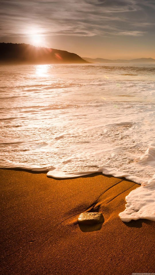Sunset Foamy Beach Wave  Android Best Wallpaper