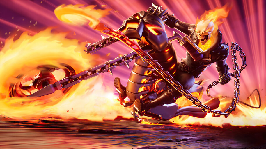 #8.1561, Ghost Rider, Flaming, Motorcycle, Fortnite, 4K Wallpaper PC
