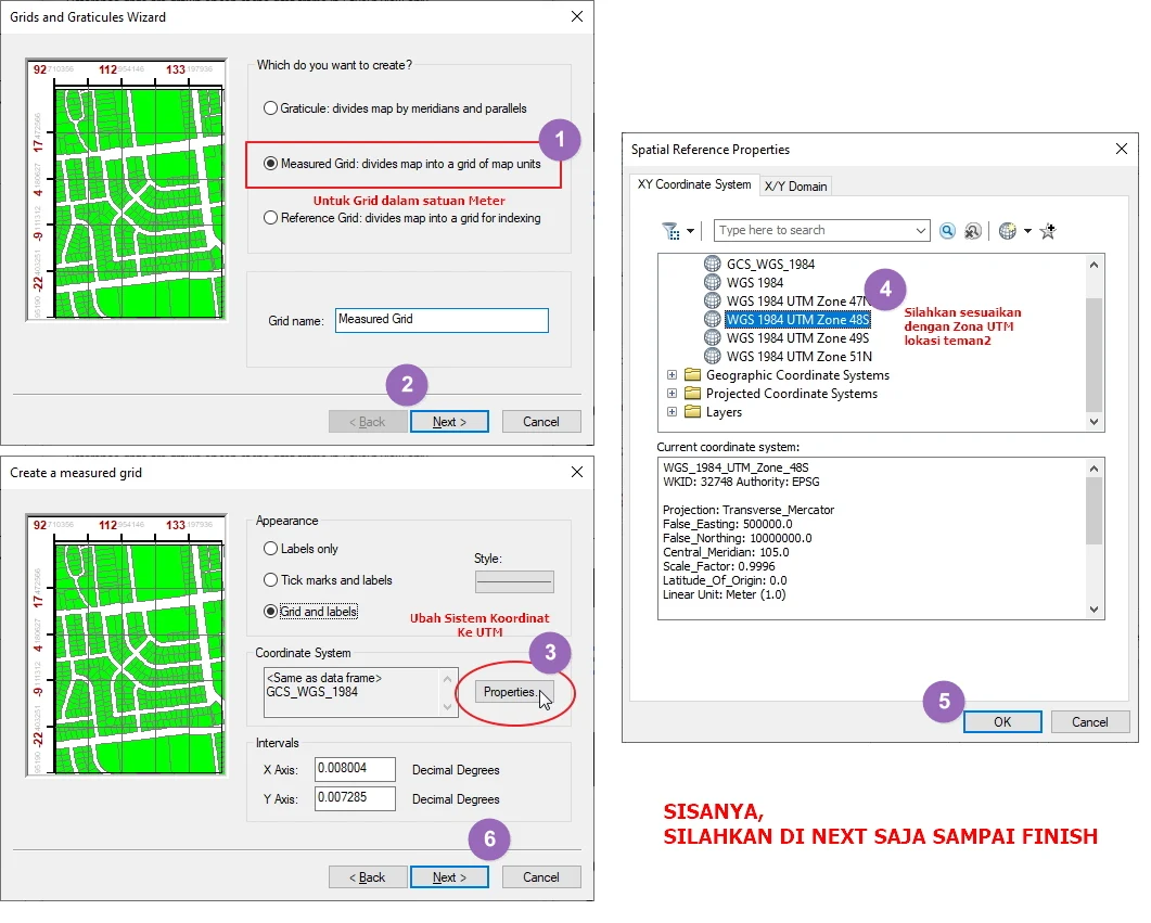 Membuat dua sistem grid di layout dengan koordinat geografis dan UTM pada ArcGIS