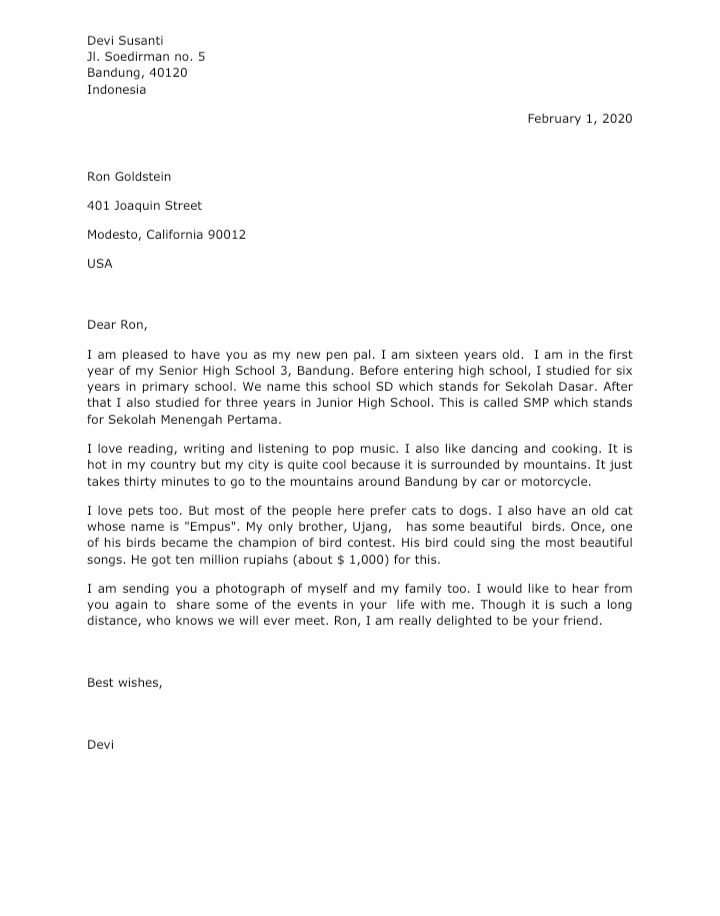 Business Letter Samples - englet.com: Friendship Letter