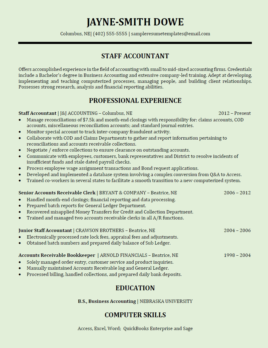Sample Resume For Staff Accountant - Staff Accountant Resume Sample Resume Templates 