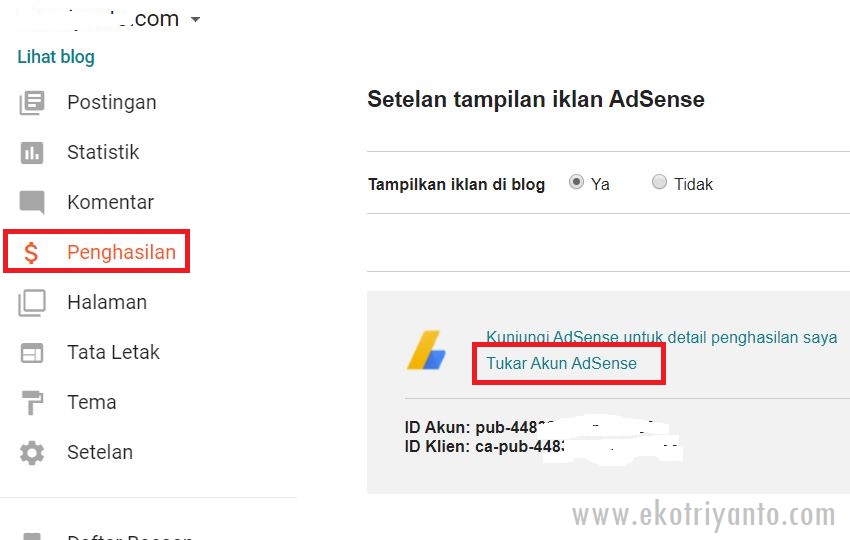 Cara Mengganti Akun Adsense yang Terpasang di Blog - ekotriyanto.com