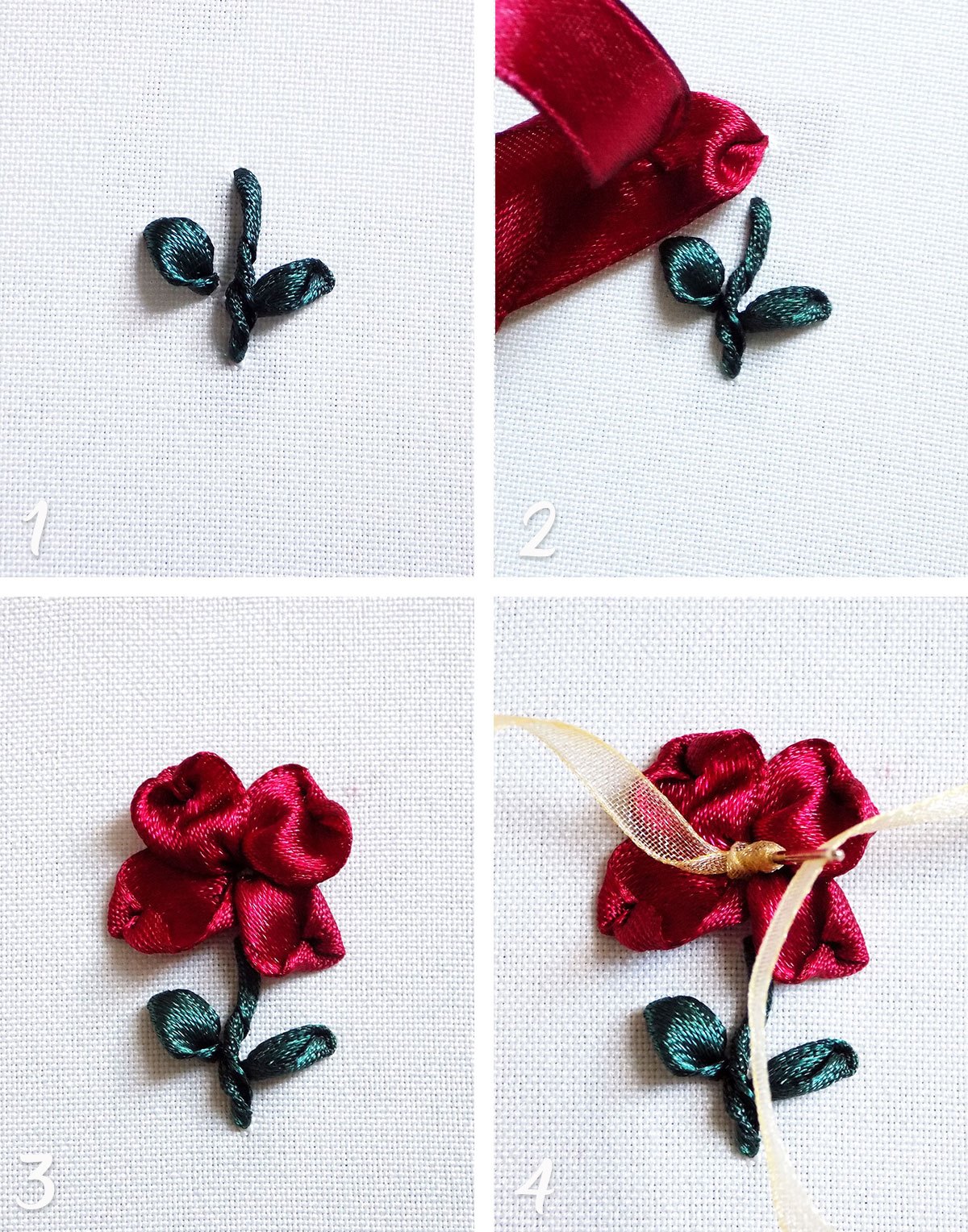 Hướng dẫn thêu hoa ruy băng