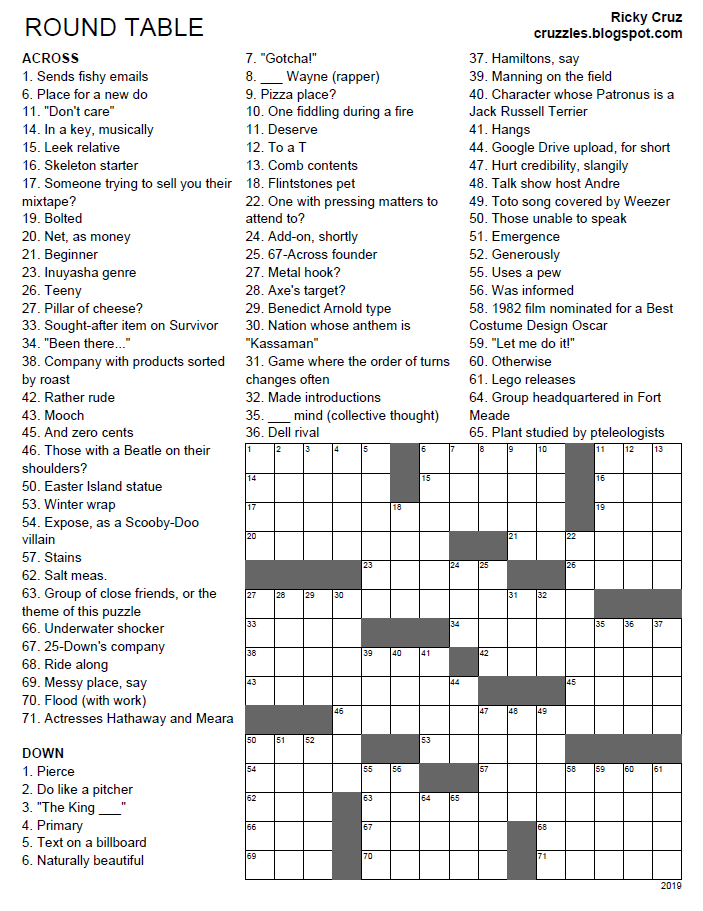 Cruzzles PUZZLE 1 ROUND TABLE