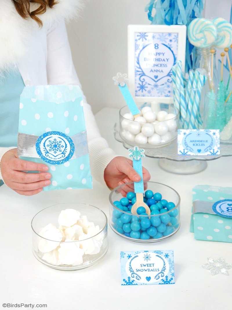 A Frozen Inspired Birthday Party - full of creative DIY ideas, decorations, printables, food, drinks, favors and games ideas for a winter celebration! | BirdsParty.com
