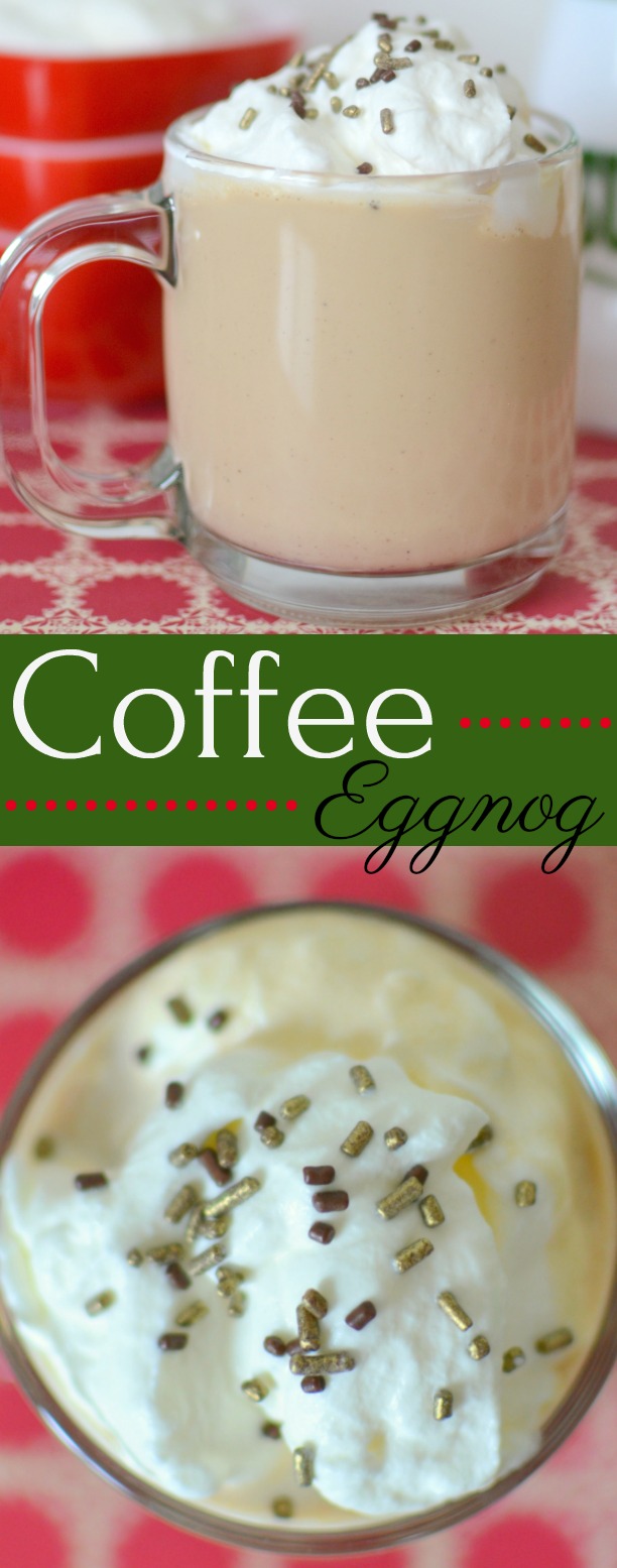 Make your eggnog extra special with some coffee and whipped cream! So perfect for any Christmas celebration or holiday party! Add your favorite liquor for a delicious adult drink!
