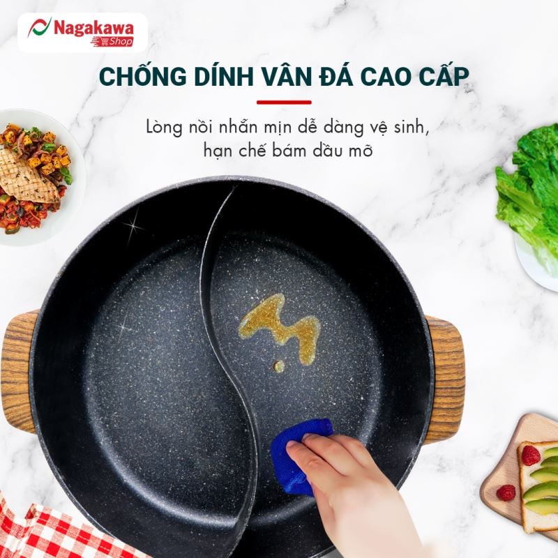 Lẩu điện 2 ngăn đa năng Nagakawa NAG1906 (6L) - Lòng nồi nguyên khối - Chống dịnh vân đá - Bảo hành 12 tháng 35 nag1906info14