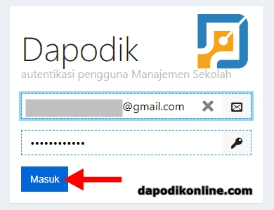 Masukkan akun dapodik operator sekolah dan passwordnya, kemudian klik masuk