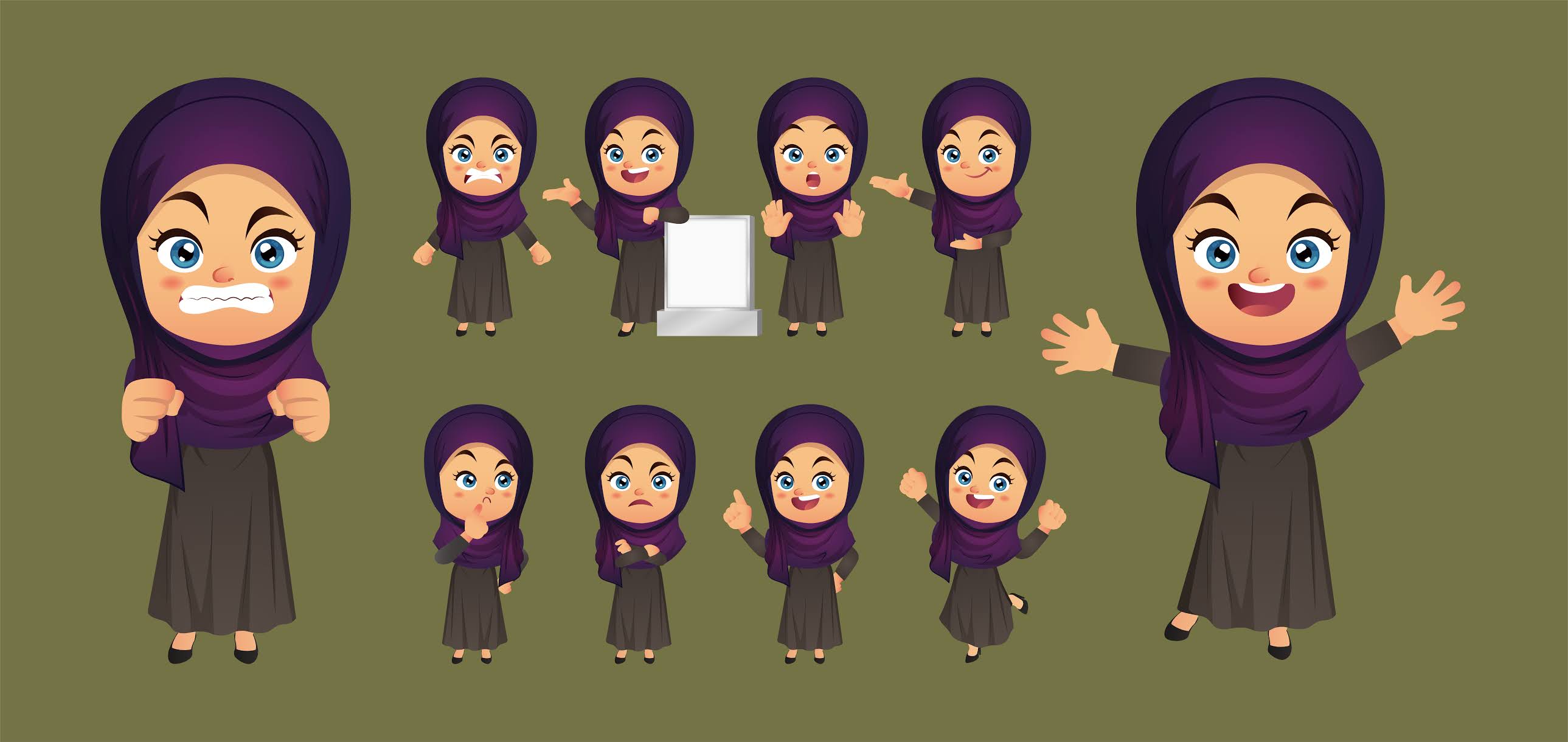 A collection of beautiful veiled Muslim children designs in Photoshop vector format