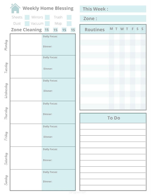 Carry Grace FREE Printable Weekly Flylady Planner Page Carry Grace FREE Printable Weekly Flylady Planner Page