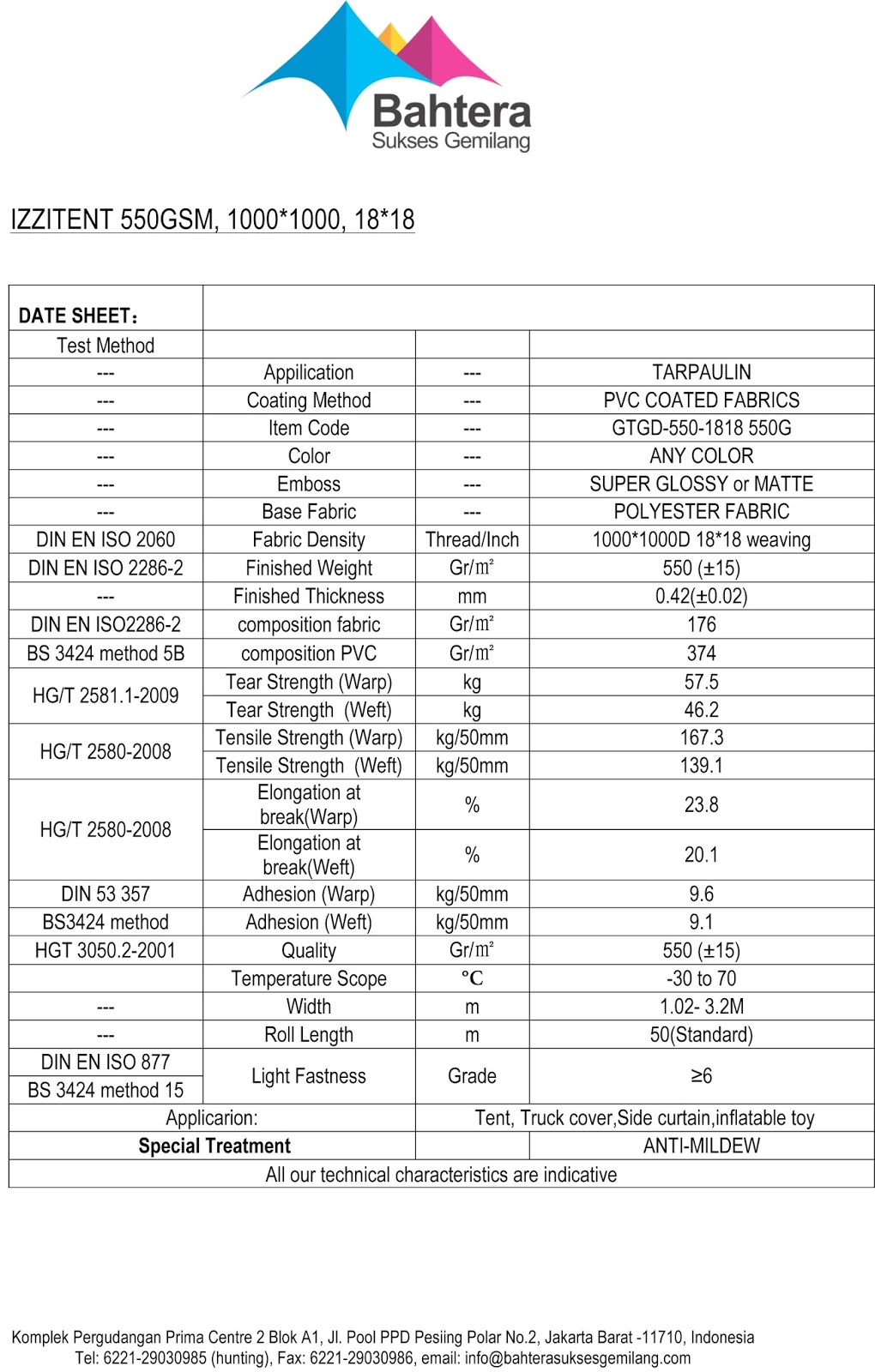Data Sheet 550 PVC Tarpaulin TENDA TERPAL TANGERANG