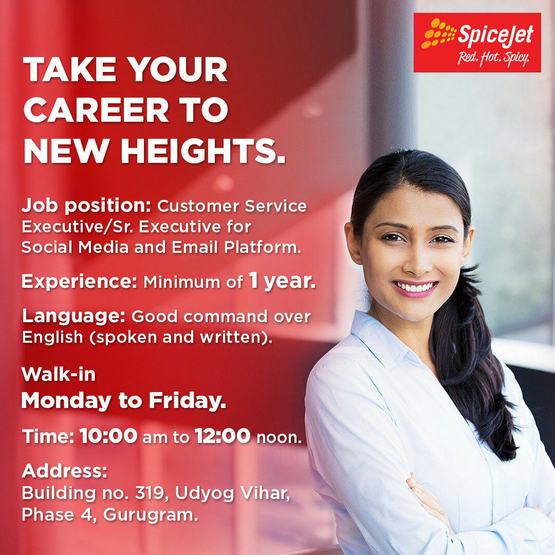 Spicejet Job Openings for Customer Service Executive / Sr. Executive