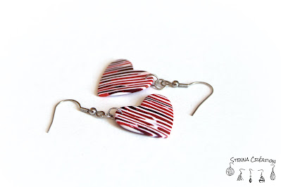 Boucles oreilles pâte polymère Stroppel Rouge Blanc Fimo Sculpey