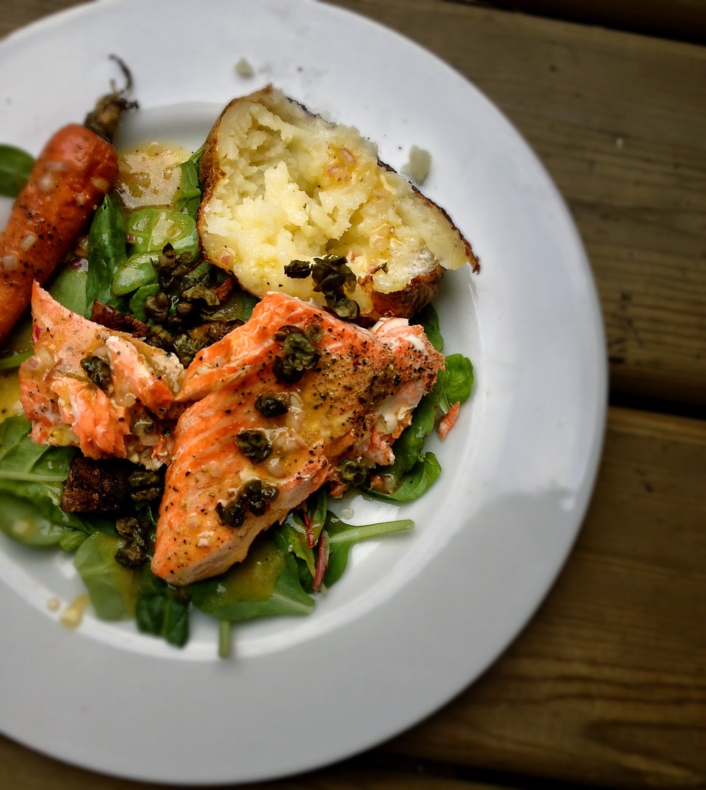 Delicious! Bobby Flay's salmon with a tangy, sweet salad dressing