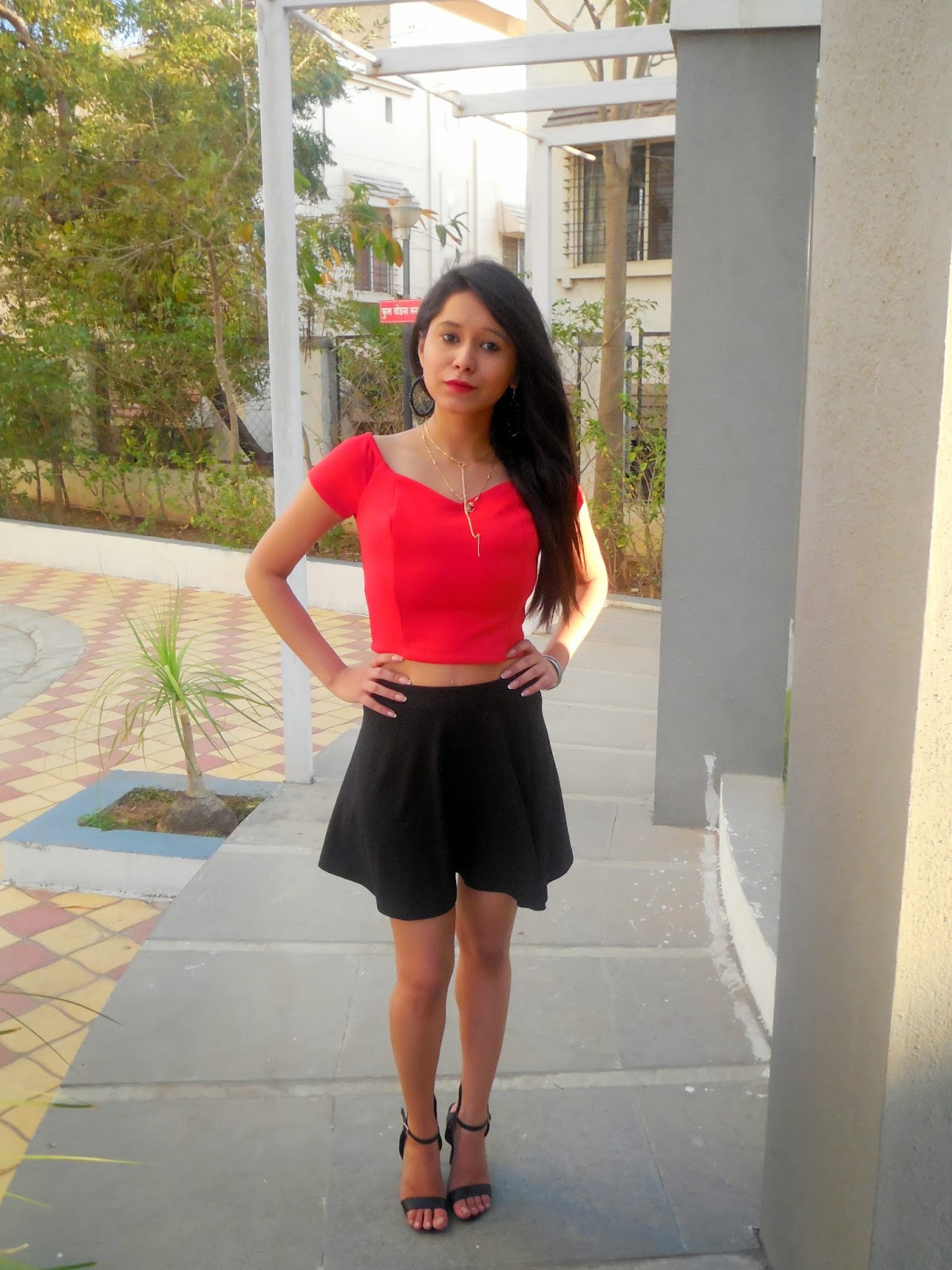 Date Night Outfit Idea 2015 Skater Skirt & Crop Top Bling