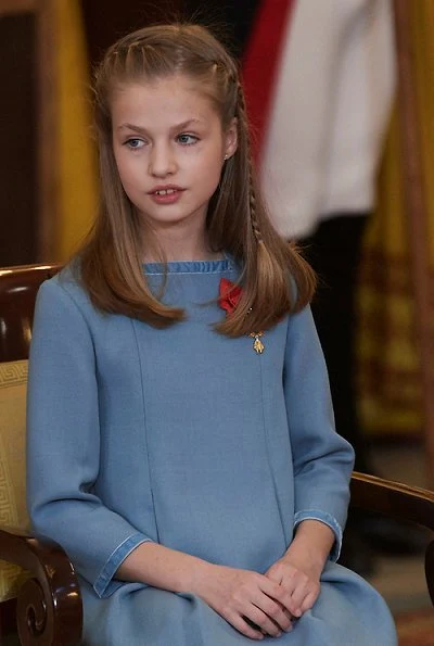 infanta Sofia, King Juan Carlos and Queen Sofia attended the ceremony of Toison de Oro Letizia wore Felpa Varela dress. Princesses wore Pili Carrera and Carolina Herrera