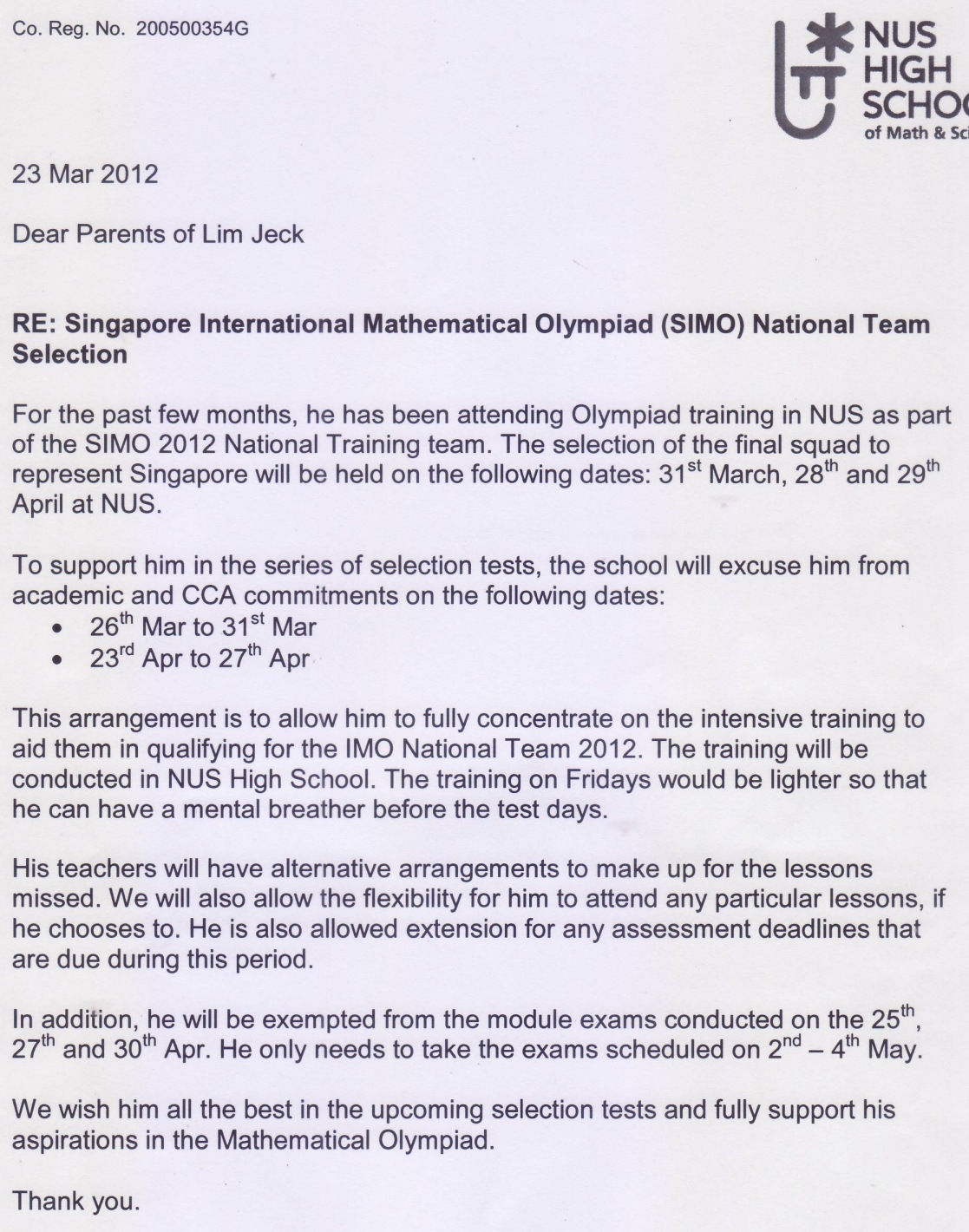 all! Excuse from Lessons and Exemption from Exams