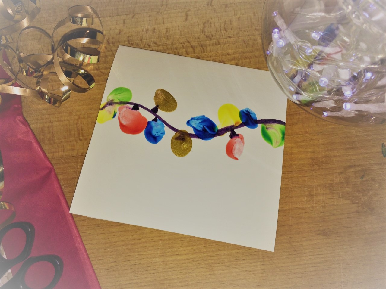 Mummy Snowy Owl: Fingerprint Christmas Lights Card