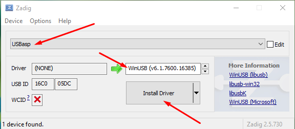 WinUSB driver for USBasp