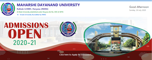 MDU Rohtak University Online Admission 2020